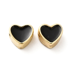 Negro Cuentas de esmalte de aleación de chapado en rack, corazón, dorado, negro, 8x8.5x5 mm, agujero: 1 mm
