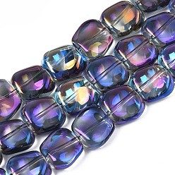 Purple Electroplate Glass Beads Strand, AB Color, Polygon, Purple, 10.5x11~12x5~6mm, Hole: 1mm, about 60~61pcs/strand, 24.41 inch~ 25.20 inch(62~64cm)