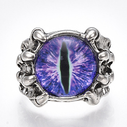 Сине-фиолетовый Регулируемые кольца из легкого стекла, широкая полоса кольца, драконий глаз, синий фиолетовый, Размер 10, 20 мм