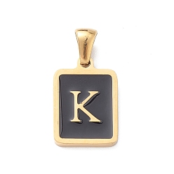 Letter K 304 подвески из нержавеющей стали, с эмалью, реальный 18 k позолоченный, прямоугольник с подвеской в виде буквы, Письмо K, 17.5x12x1.5 мм, отверстие : 5x3 мм