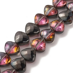 Noir Brins de perles de verre de galvanoplastie transparentes, demi arc-en-ciel plaqué, cœur, noir, 12x13x7mm, Trou: 1mm, Environ 55 pcs/chapelet, 25.51'' (64.8 cm)