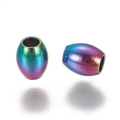 Rainbow Color Placage ionique (ip) 304 perle en acier inoxydable, ovale, couleur arc en ciel, 5x4mm, Trou: 1.8mm