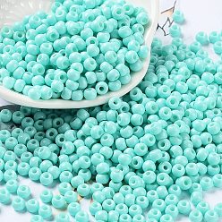 Turquoise Cuisson de peinture perles de rocaille en verre, ronde, turquoise, 4x3mm, Trou: 1.2mm, environ 7650 pcs / livre