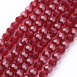 Rojo Oscuro Abalorios de vidrio, facetado (32 facetas), rondo, de color rojo oscuro, 8 mm, agujero: 1.5 mm, sobre 66~67 unidades / cadena, 15.12 pulgada ~ 15.35 pulgada (38.4~39 cm)