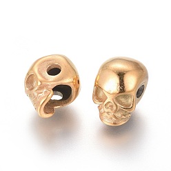 Golden 304 Stainless Steel Beads, Ion Plating (IP), Skull, Golden, 11x8x10mm, Hole: 2.5mm