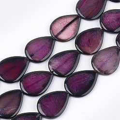 Dark Orchid Natural Crackle Agate Beads Strands, Dyed, Teardrop, Dark Orchid, 40~41x29~31x5.5~7mm, Hole: 2mm, about 10pcs/strand, 15.5 inch