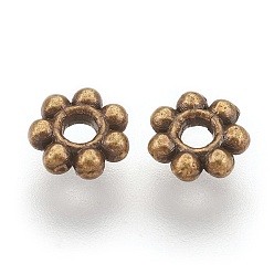 Antique Bronze Tibetan Style Beads, Cadmium Free & Nickel Free & Lead Free, Flower, Antique Bronze, 4x1mm, Hole: 1mm