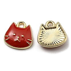Red Golden Plated Alloy Charms, with Enamel, Cadmium Free & Nickel Free & Lead Free, Cat Shape Charms, Red, 11x11x3mm, Hole: 1.6mm