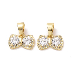 Real 18K Gold Plated Bowknot Brass Micro Pave Clear Cubic Zirconia Pendants, Cadmium Free & Lead Free, Real 18K Gold Plated, 8.5x14x3.5mm, Hole: 4x6mm