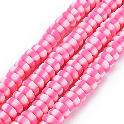 Бледно-Розовый Полимерной глины ручной работы бисер нитей, для поделок ювелирных изделий, плоско-круглые, розовый жемчуг, 6.8~8x3 мм, отверстие : 1.4 мм, около 110~116 шт / нитка, 15.75 дюйм (40 см)