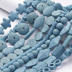 Sky Blue Natural Lava Rock Beads Strands, Starfish/Sea Stars, Dyed, Sky Blue, 24~25x7~8mm, Hole: 1mm, about 18pcs/strand, 15 inch