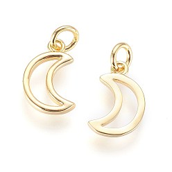 Golden Brass Charms, with Jump Ring, Moon, Golden, 13x9x1.5mm, Hole: 3mm