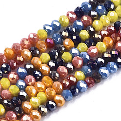 Couleur Mélangete Perles en verre electroplate, de couleur plaquée ab , facette, rondelle, couleur mixte, 3x2.5mm, Trou: 0.7mm, environ 188~190 pcs/16.93 pouces ~ 17.71 pouces (43~45 cm)