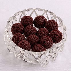 Brun De Noix De Coco Perles de boule de pom pom en bois de macramé de laine faites à la main, pour bébé anneau de dentition bijoux perles bricolage collier bracelet, brun coco, 16mm