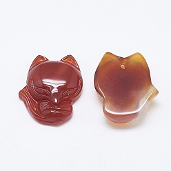 Cornaline Pendentifs d'agate cornaline naturelle / rouge, fox, 22.5~23x19~20x8.5~9.5mm, Trou: 1mm