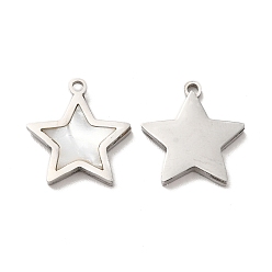 Stainless Steel Color 304 Stainless Steel Star Charms, with Shell, Stainless Steel Color, 15x14x2mm, Hole: 1.2mm