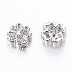Real Platinum Plated Rack Plating Brass Micro Pave Cubic Zirconia Beads, Flower, Clear, Real Platinum Plated, 8x5mm, Hole: 1.5mm