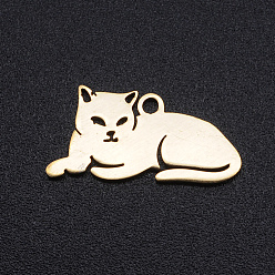 Doré  201 pendentifs chaton en acier inoxydable, Coupe au laser, forme de chat couché, or, 9.5x19x1mm, Trou: 1.2mm
