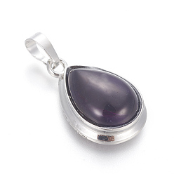 Natural Agate Natural Agate Pendants, with Brass Findings, teardrop, Platinum, 26x16~17x8~10mm, Hole: 8x5mm