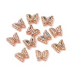 Mixed Color Eco-friendly Brass Cubic Zirconia Multi-Strand Links, Cadmium Free & Lead Free, Butterfly, Rose Gold, Mixed Color, 11x14x5.6mm, Hole: 1.2mm