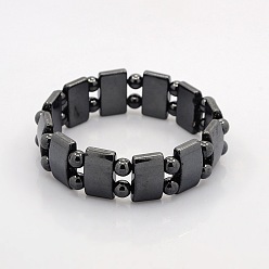 Hematite Magnetic Hematite Rectangle and Round Beads Stretch Bracelets for Valentine's Day Gift, 60mm