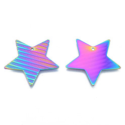 Rainbow Color Placage ionique (ip) 304 pendentifs en acier inoxydable, étoiles, couleur arc en ciel, 36x38x1mm, Trou: 1.8mm