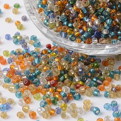 Couleur Mélangete 8/0 argent doublé verre rond perles de rocaille, couleur mixte, 2.5~3.5x2~2.5mm, trou: 0.8~1 mm, environ 1300 PCs / sachet 