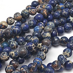 Marine Blue Natural Imperial Jasper Beads Strands, Round, Dyed, Marine Blue, 8mm, Hole: 1mm, about 48pcs/strand, 15.7 inch