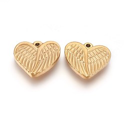 Золотой 304 подвески из нержавеющей стали, ионное покрытие (ip), сердце с крыла, золотые, 16x18x3.5 мм, отверстие : 1.5 мм