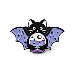 Bat Broche en émail de chat de dessin animé, insigne en alliage plaqué noir d'électrophorèse pour vêtements de sac à dos, lilas, modèle de bat, 18.5x30x1.5mm