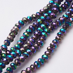 Multi-color Plated Electroplate Glass Beads Strands, Full Plated, Faceted, Rondelle, Multi-color Plated, 4~4.5x3mm, Hole: 0.5mm, about 130~135pcs/strand, 15.5~16 inch(39~40cm)