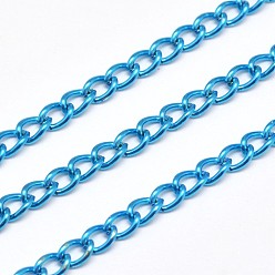 Dodger Blue Electroplate Iron Curb Chains, Unwelded, with Spool, Lead Free & Nickel Free, Dodger Blue, 5x3x1mm, about 164.04 Feet(50m)/roll
