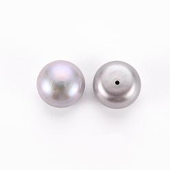Gris Perles de culture d'eau douce plates rondes naturelles, teint, la moitié foré, grises , 8~9x7mm, demi-trou: 0.8 mm, 30 paires / carte