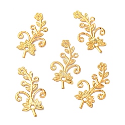 Oro Carpinteros de filigrana de hierro, adornos de metal grabados, flor, dorado, 40x22x1 mm, agujero: 1.6 mm y 2.4 mm