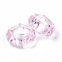 Pink Perles européennes en résine époxy, Perles avec un grand trou   , donut, facette, rose, 13~14x5mm, Trou: 6mm