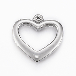 Stainless Steel Color 304 Stainless Steel Open Heart Pendants, Hollow, Stainless Steel Color, 21x21x4mm, Hole: 1.5mm