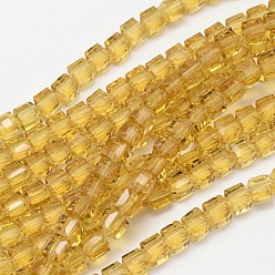 Verge D'or Brins de perles de verre transparent cube à facettes, verge d'or, 5.5x5.5x5.5mm, Trou: 1mm, Environ 94 pcs/chapelet, 20.4 pouce