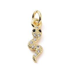Golden Brass Micro Pave Cubic Zirconia Charms, with Jump Ring, Snake Charm, Golden, 14x4.5x1.5mm, Hole: 2.8mm