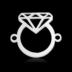 Color de Acero Inoxidable 201 colgantes de conector de acero inoxidable, forma de anillo de diamantes, color acero inoxidable, 14x16x1 mm, agujero: 1.4 mm