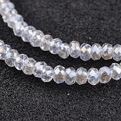 Clear AB Electroplate Glass Bead Strands, AB Color Plated, Faceted, Rondelle, Clear AB, 3x2mm, Hole: 1mm, about 165~169pcs/strand, 15~16 inch(38~40cm)
