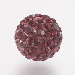 241_Garnet Czech Rhinestone Beads, PP8(1.4~1.5mm), Pave Disco Ball Beads, Polymer Clay, Round, 241_Garnet, 7.5~8mm, Hole: 1.8mm, about 80~90pcs rhinestones/ball