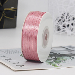 Pale Violet Red Polyester Double-Sided Satin Ribbons, Ornament Accessories, Flat, Pale Violet Red, 3mm, 100 yards/roll