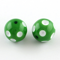 Vert Perles acryliques de bubblegum morceaux, rond avec motif à pois, verte, 20x19mm, Trou: 2.5mm, s'adapter pour 5 mm strass