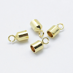 Golden Brass Cord Ends, End Caps, Long-Lasting Plated, Column, Golden, 8~9.5x4mm, Hole: 1.5~2mm, 3mm inner diameter