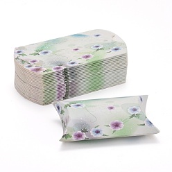 Blanc Coffrets cadeaux oreillers en papier, boîtes d'emballage, boîte de bonbons sucrés, motif de fleur, blanc, 9.9x5.5x0.1 cm, produit fini: 8x5.5x2 cm