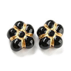 Black Plating Acrylic Beads, Golden Metal Enlaced, Flower, Black, 14.5x13.5x7mm, Hole: 1.8mm, about 495pcs/500g
