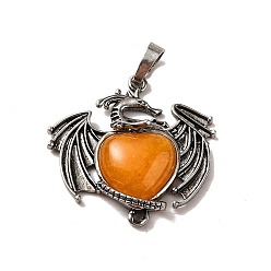 Topaz Jade Natural Topaz Jade Heart Pendants, Dragon Charms, with Rack Plating Antique Silver Plated Brass Findings, Lead Free & Cadmium Free, 33x33.5~34x7~7.5mm, Hole: 8x5mm
