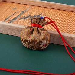 Camello Bolsas de almacenamiento de flores bordadas de tela, bolsa de embalaje de bolsas con cordón, rondo, camello, 7.5x8 cm