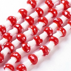 Red Handmade Lampwork Beads Strands, Mushroom, Red, 12x16mm, Hole: 1mm, about 25 pcs/strand, 16 inch