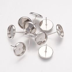Platinum Brass Stud Earring Settings, Nickel Free, Platinum, Tray: 10mm, 12x0.8mm